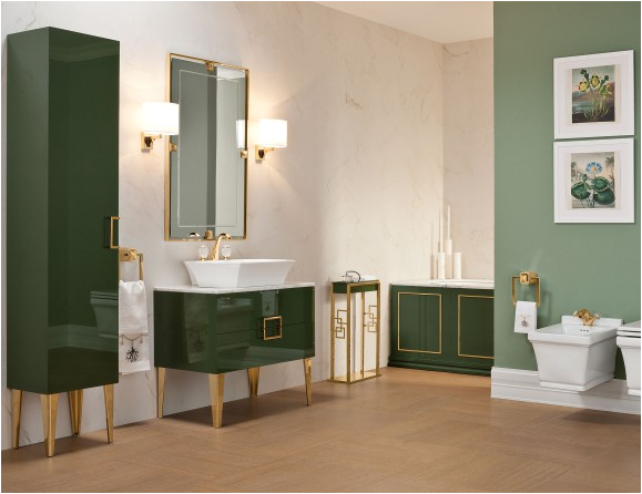 Daphne High End Bathroom Vanity in Forest Green Lacquered Wood P6576