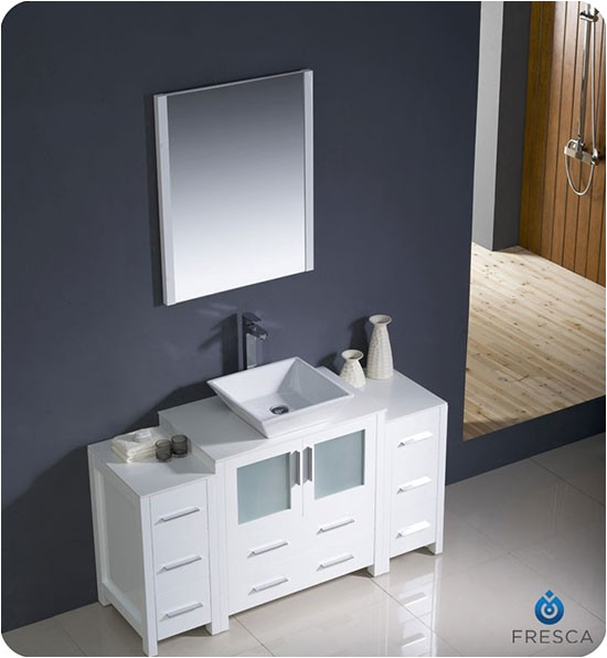 fresca bath fvn62 wh vsl 54 inch white vessel sink bathroom vanity