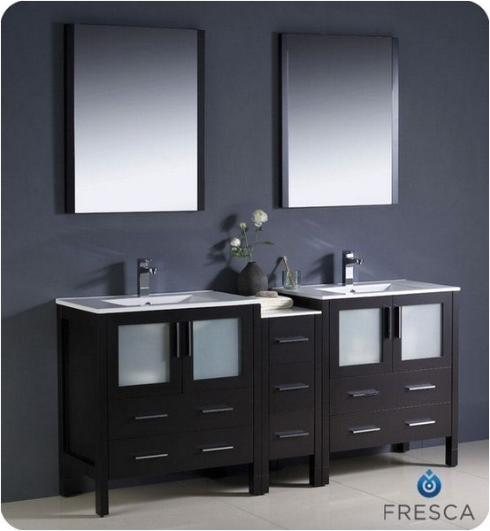 Fresca Opulento 54 Black Modern Double Sink Bathroom Vanity w Medicine Cabinet FVN8013BW