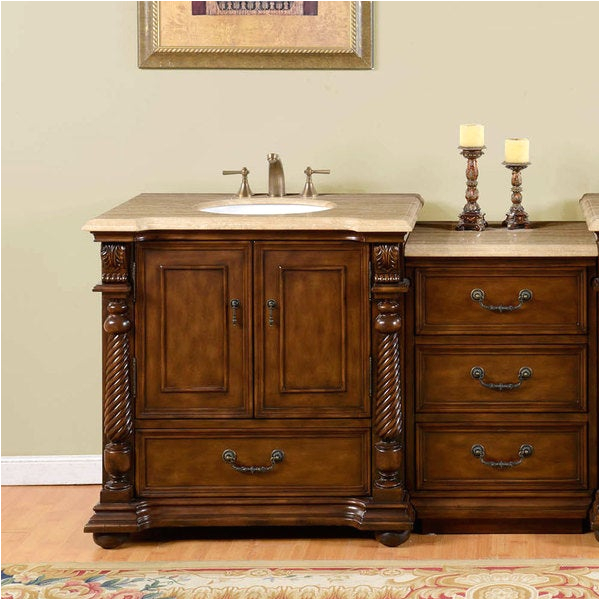 54 Inch Bathroom Vanity top Single Sink Silkroad Exclusive 57 Inch Walnut Travertine Stone top