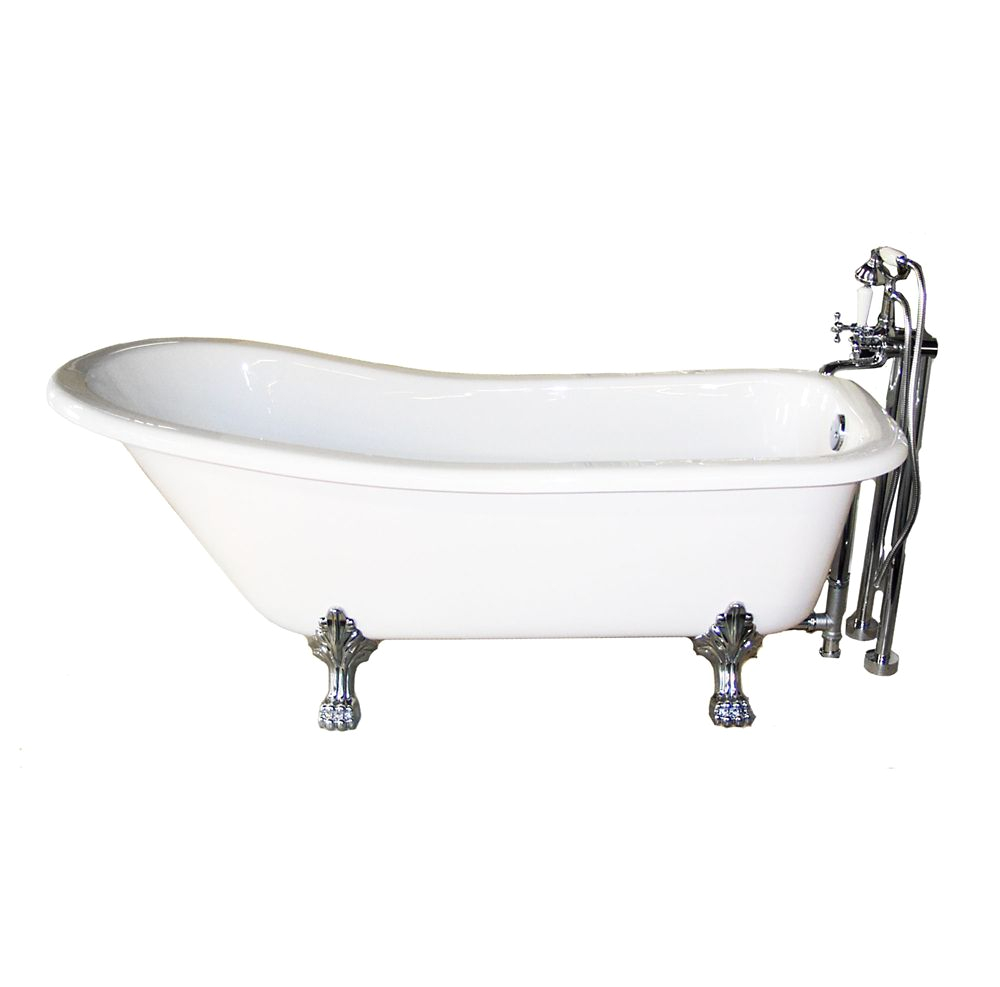 pctoria 5 feet freestanding clawfoot non whirlpool bathtub in white with chrome legs
