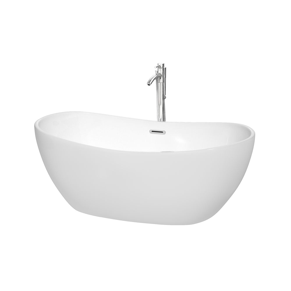 60 freestanding bathtub in white with floor mounted faucet