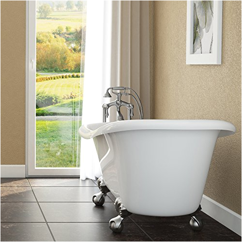 luxury 60 inch clawfoot tub with vintage slipper tub design in white includes brushed nickel ball and claw feet and drain from the brookdale collection