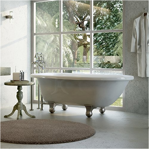 luxury 60 inch modern clawfoot tub in white with stand alone freestanding tub design includes modern brushed nickel cannonball feet and drain from the laughlin collection