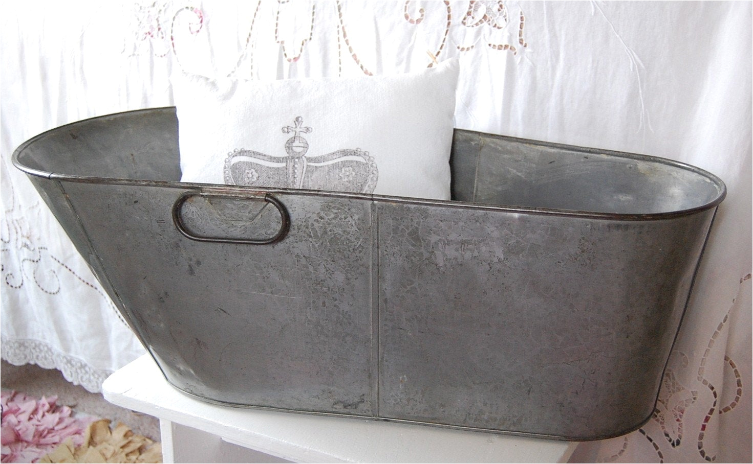 vintage metal baby bathtub