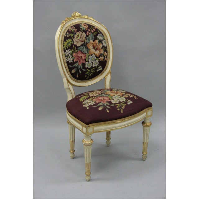 antique french louis xvi style carved floral needlepoint accent chair