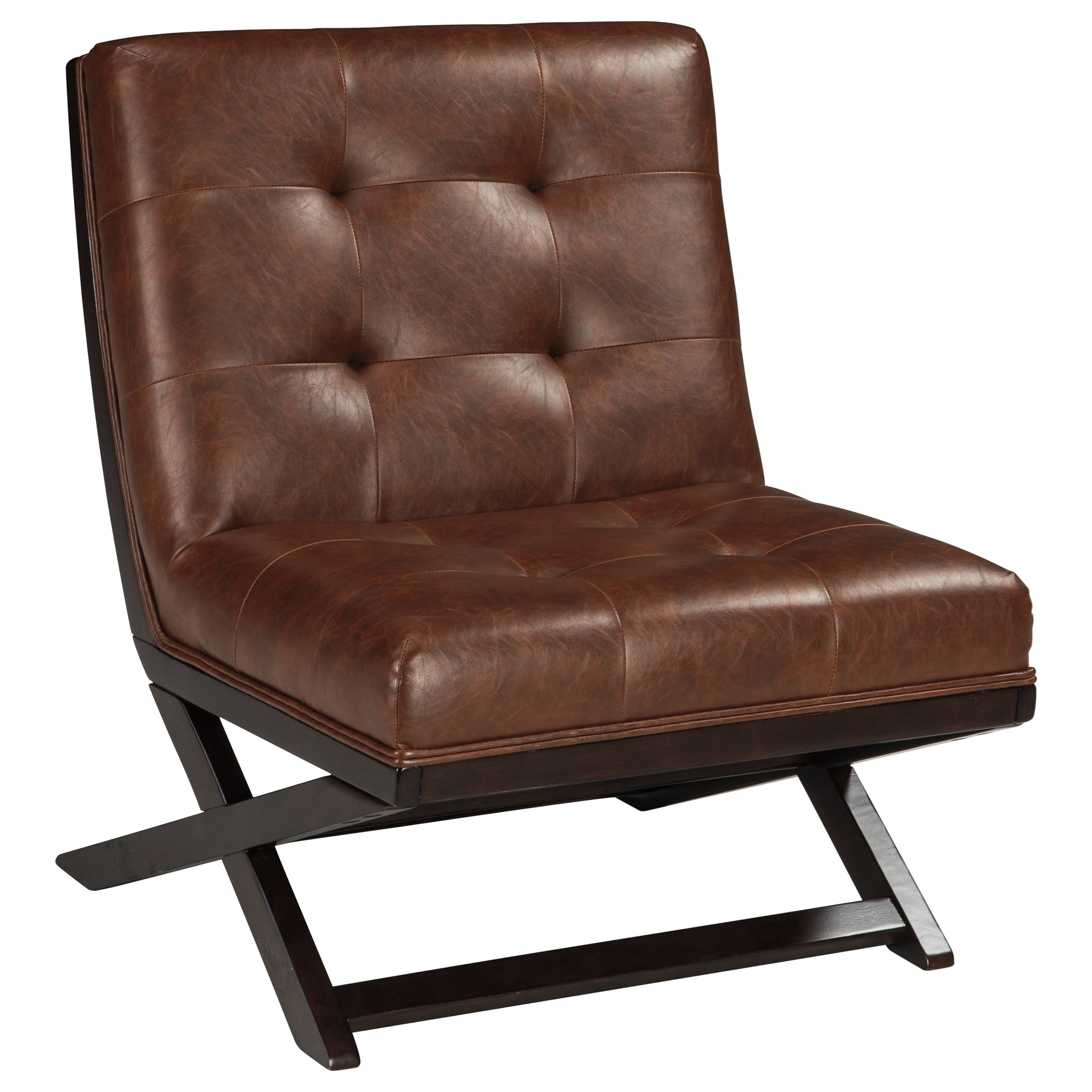 Armless Leather Accent Chair Sidewinder Wood X Base Armless Accent Chair with Brown
