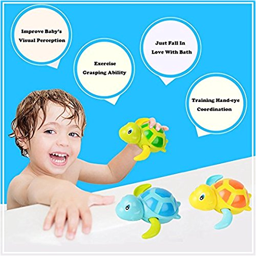 fu t set of 3 baby bath toys swimming tub bathtub cute swimming turtle toys floating wind up bath animal boys and girls for 1 year old to 3 year old for blue yellow green trashed