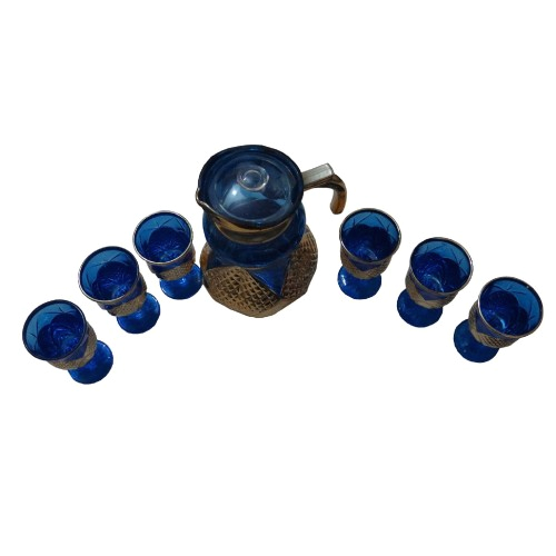 7 Piece Glassware Beverage Set Blue Gold