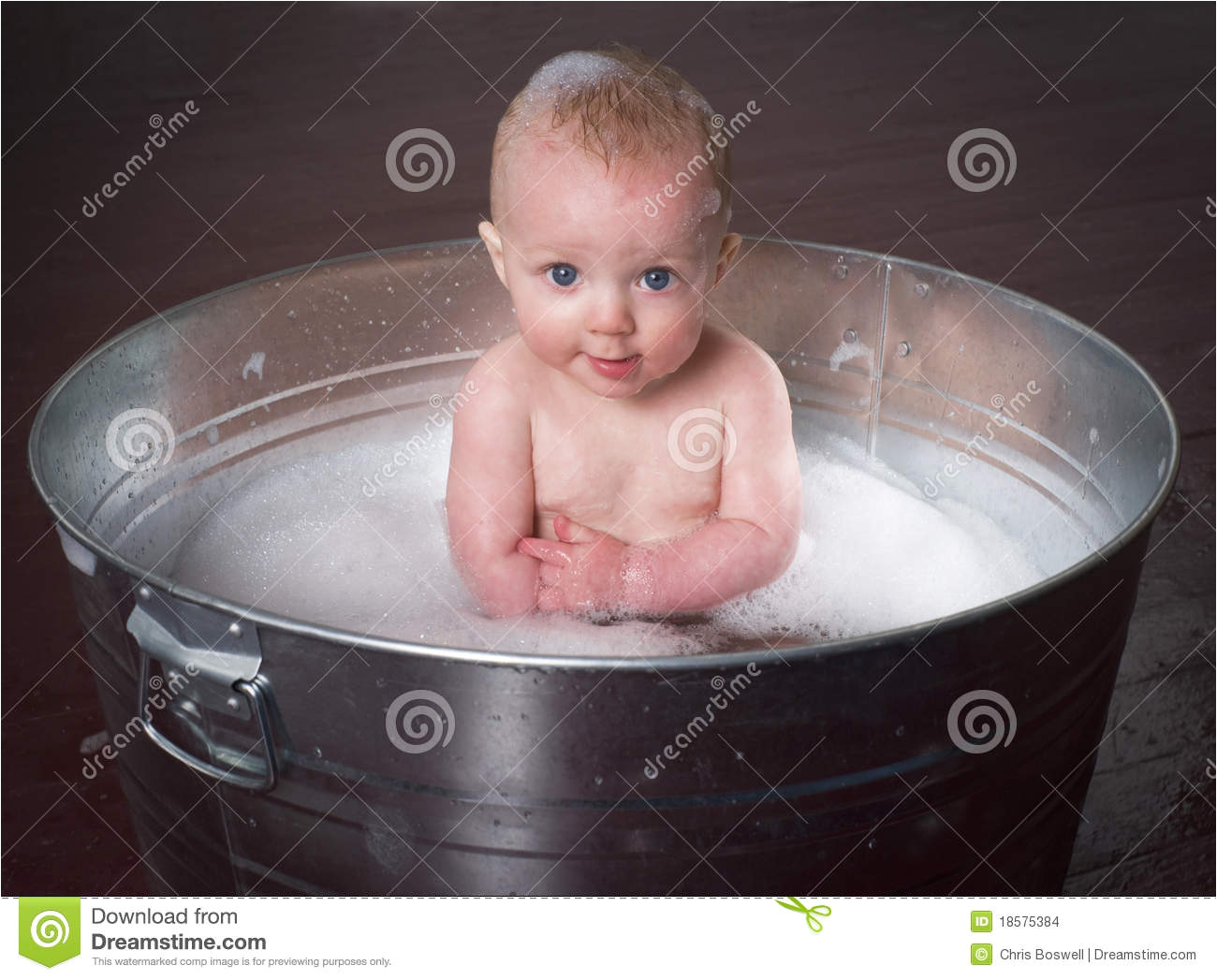 stock images baby bathing galvanized tub image