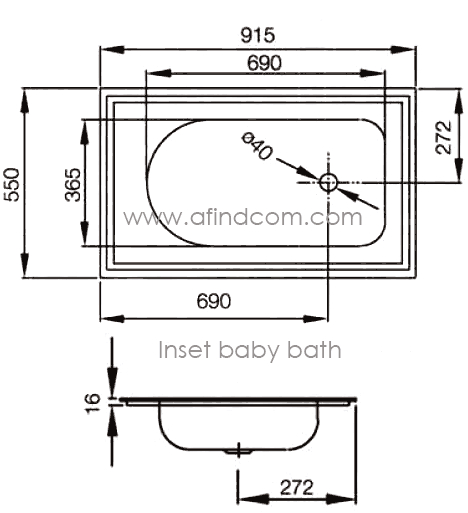 baby bath inset stainless steel dimensions