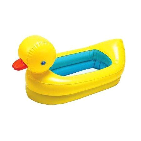 inflatable safety yellow duck tub features white hot dot