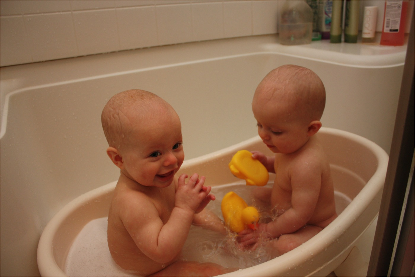 2 babies 1 bath lots of fun