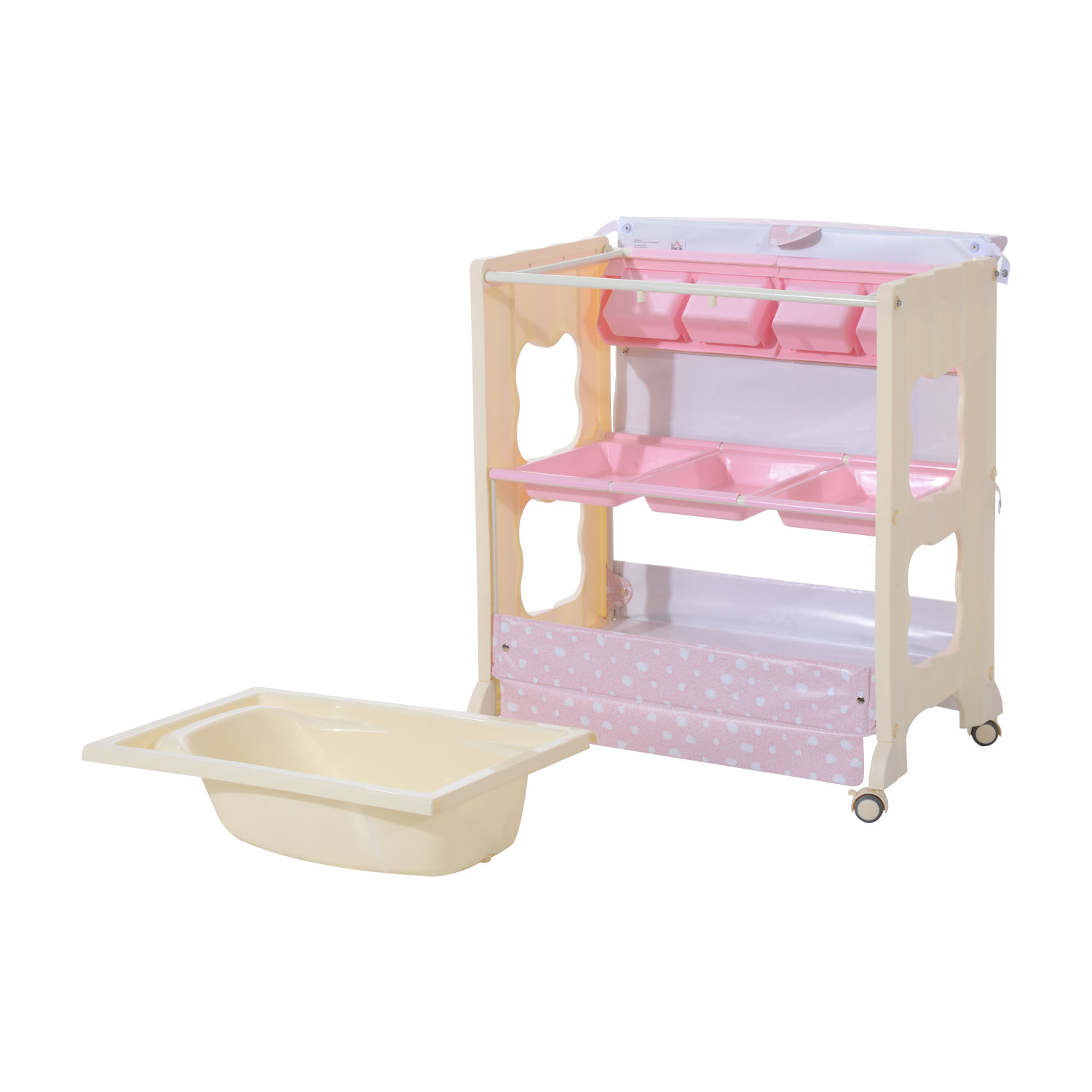 Baby Changing Table with Bathtub Baby Infant Changing Table Unit Rolling Bath Station
