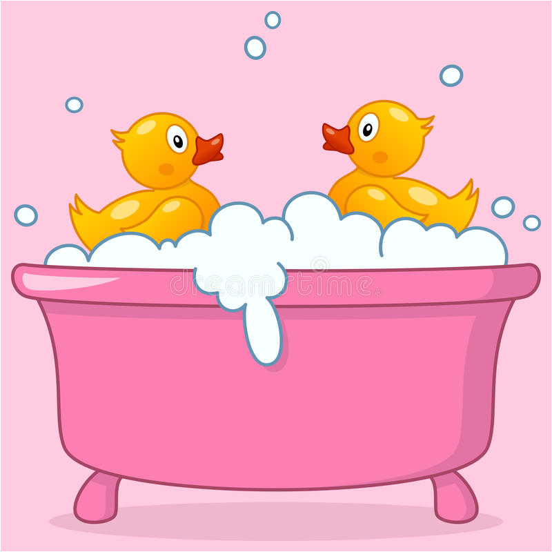 stock illustration cartoon girl bathtub rubber ducks two cute pink bath tub foam bubbles eps file available image