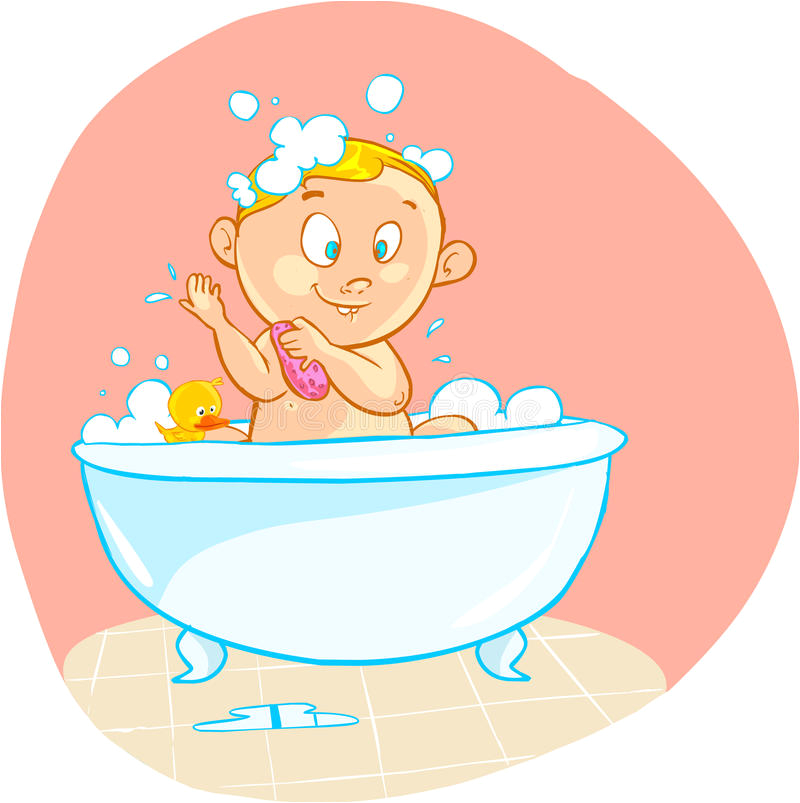 stock illustration happy cartoon baby kid bath tub vector illustration image