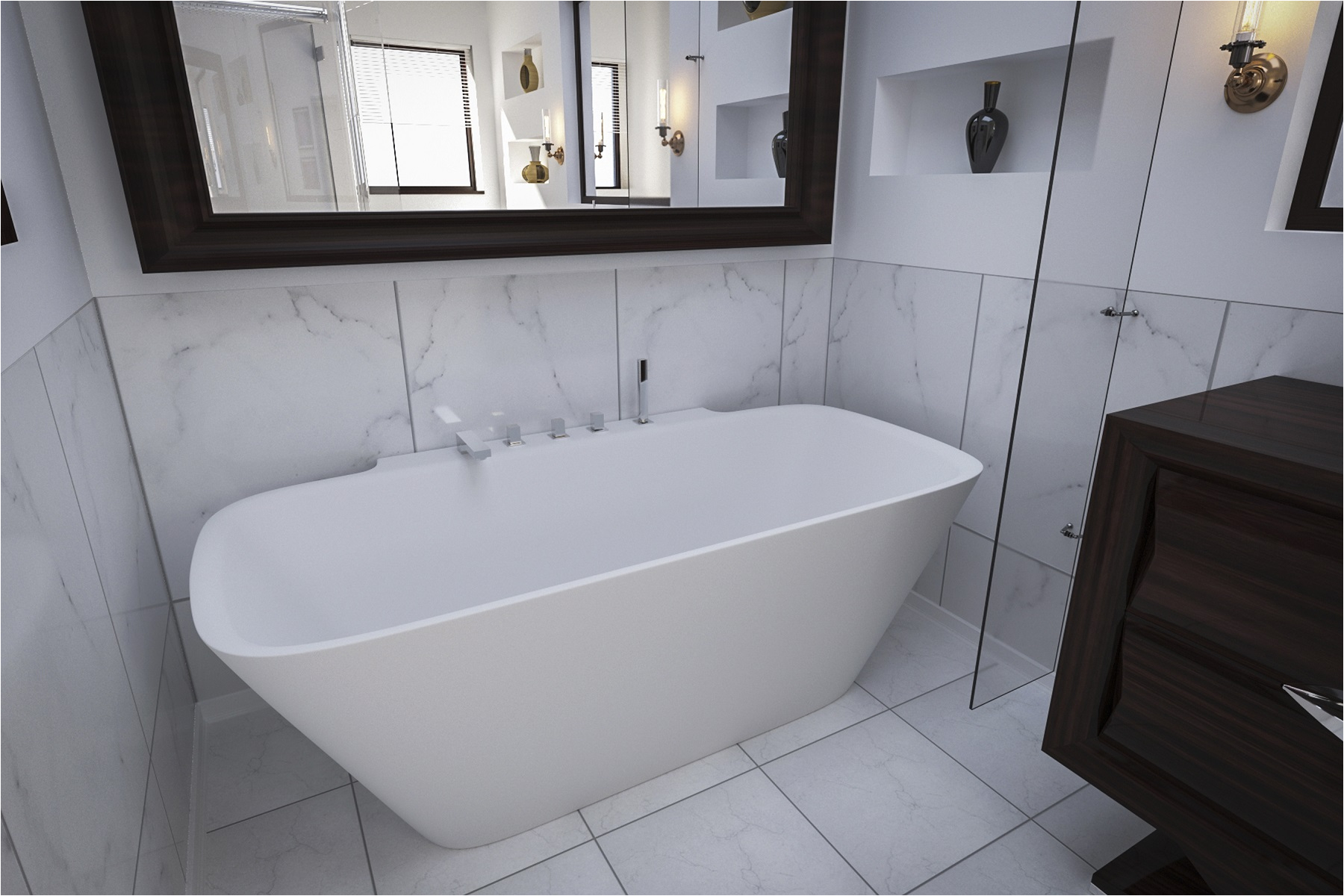 Back to Wall Freestanding Bathtub Arabella Vasca A Muro Di Aquatica In Pietra Aquatex™