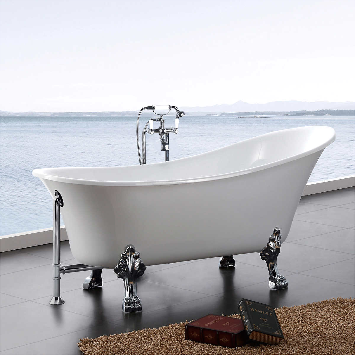 Bath with Claw Foot Tub Hibana 69" Acrylic Clawfoot Tub with Faucet and Handheld