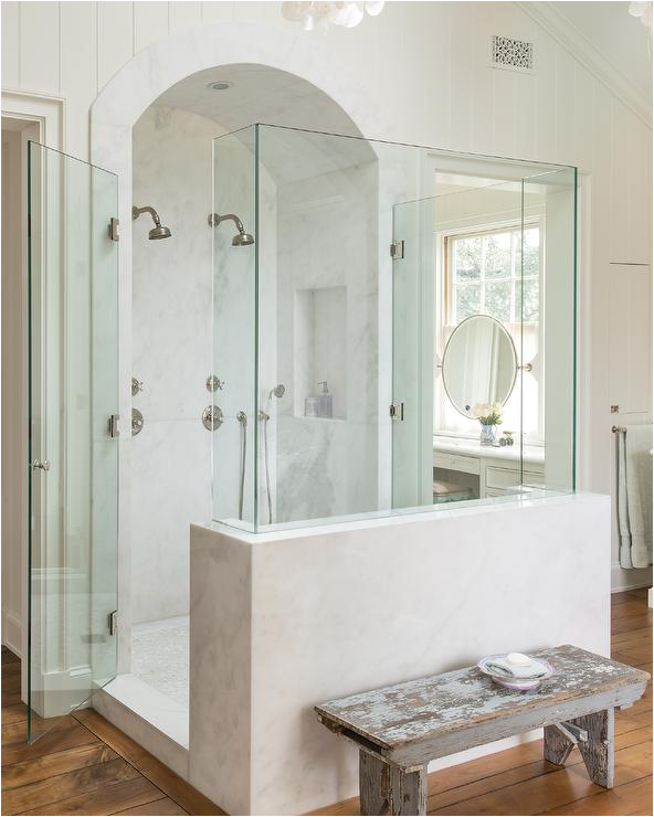 tiled arched shower alcove