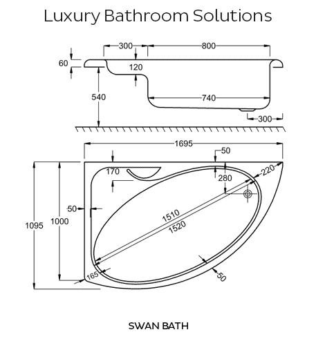 swan offset luxury carron 1700 acrylic corner bath