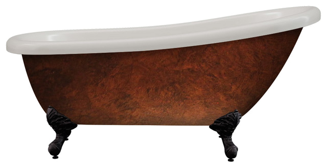 acrylic 61 slipper clawfoot tub faux copper finish without faucet holes rustic bathtubs