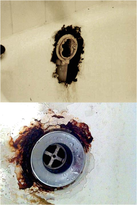 bathtub drain overflow rust hole repair