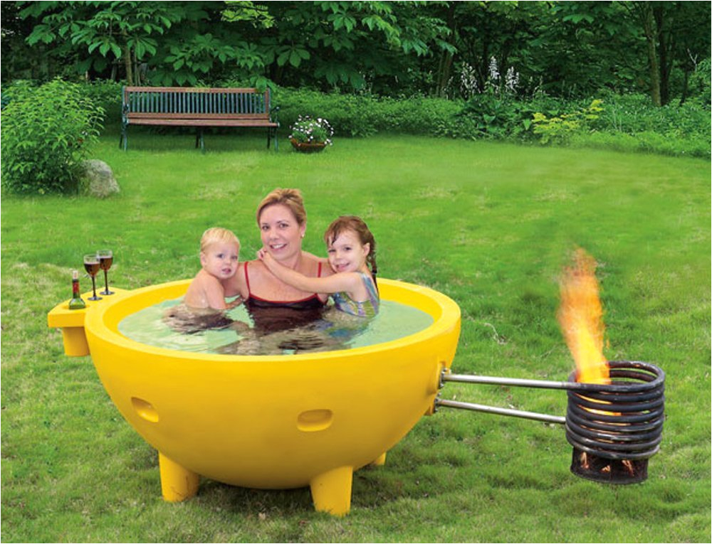 fire burning portable hot tub