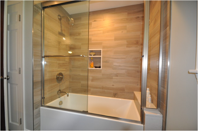 Plank Tile Tub Surround contemporary bathroom boston