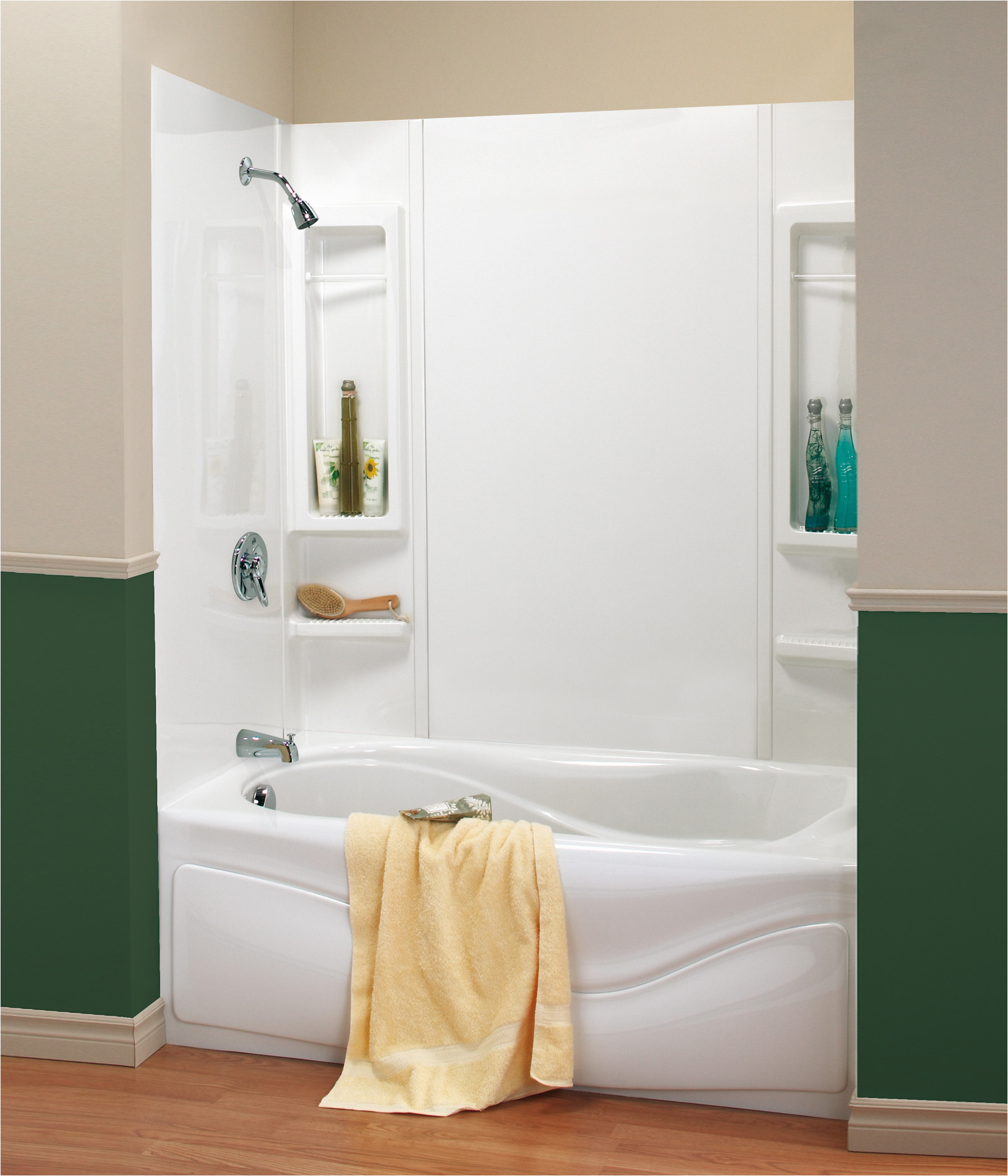 one piece shower units with seat shelves and tub