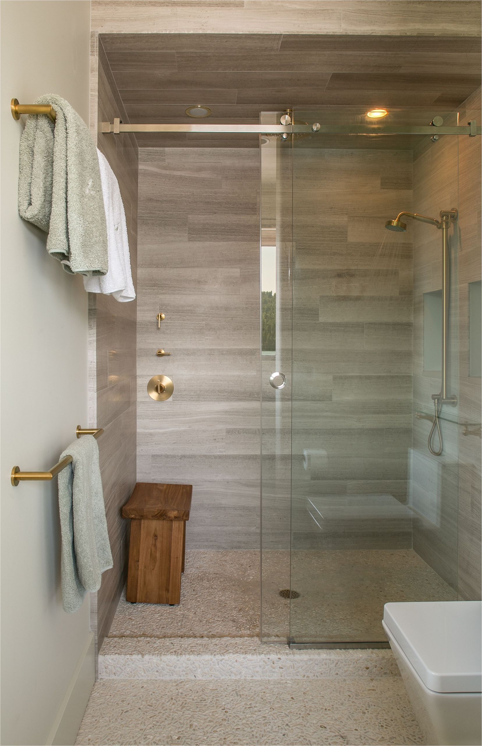 Bathtub Surround with Ceiling Guest Bathroom Shower 6"x24" ashen Gray Limestone Tiles