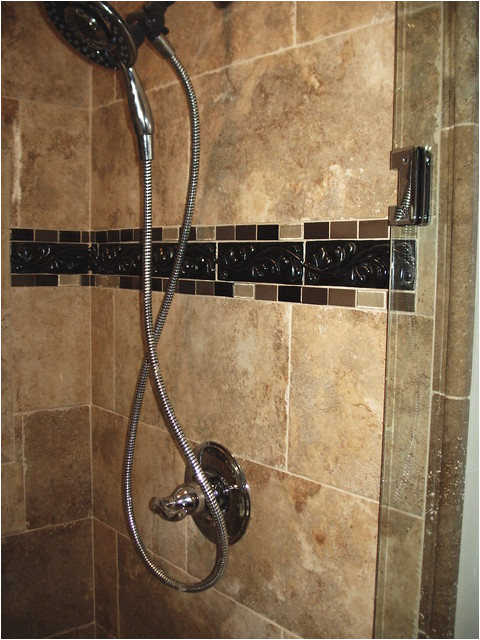 Shower Tile Border mediterranean bathroom cleveland