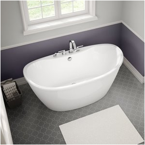 maax 32 in x 60 in delsia white gelcoatfiberglass oval freestanding bathtub with back center drain