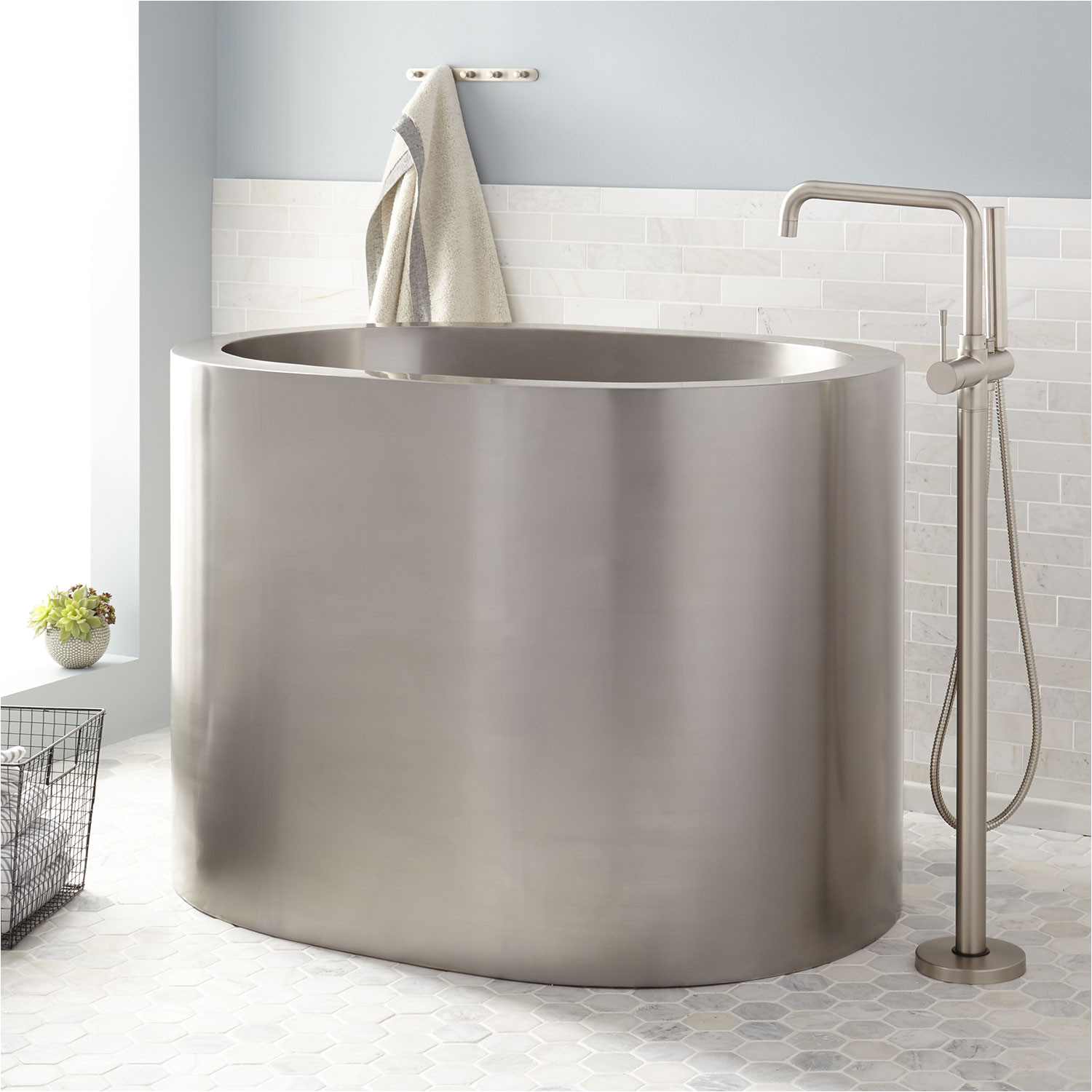 48 raksha brushed stainless steel oval japanese style soaking tub