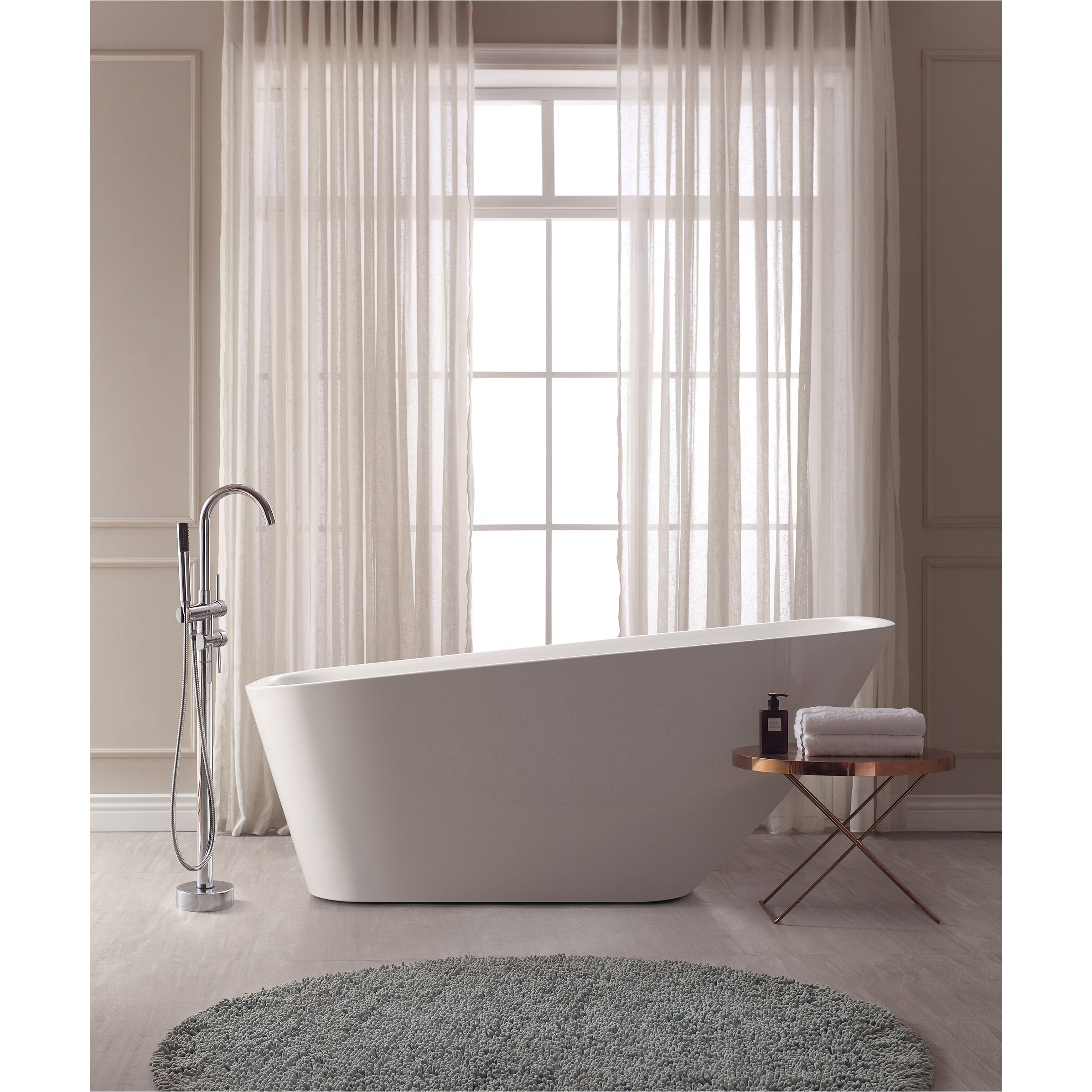 Avanity 66 7 Free Standing Acrylic Soaking Tub with Rear Drain Pop Up Drain Assembly and Overflow ABT1529 GL AVN1545