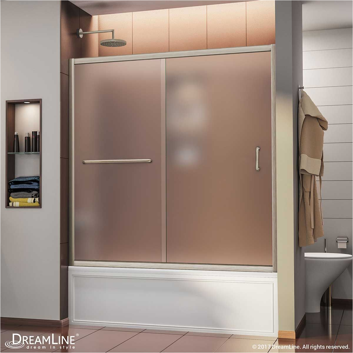 infinity z 56 60 w x 58 h frameless sliding tub door frosted glass