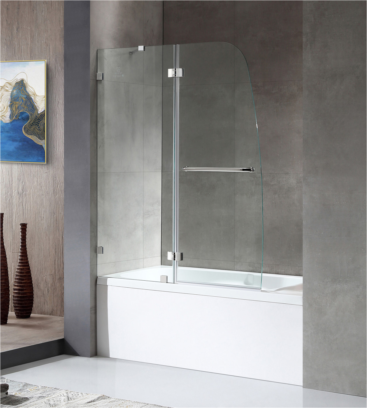 Bathtubs Doors or Herald Series 48 In by 58 In Frameless Hinged Tub Door