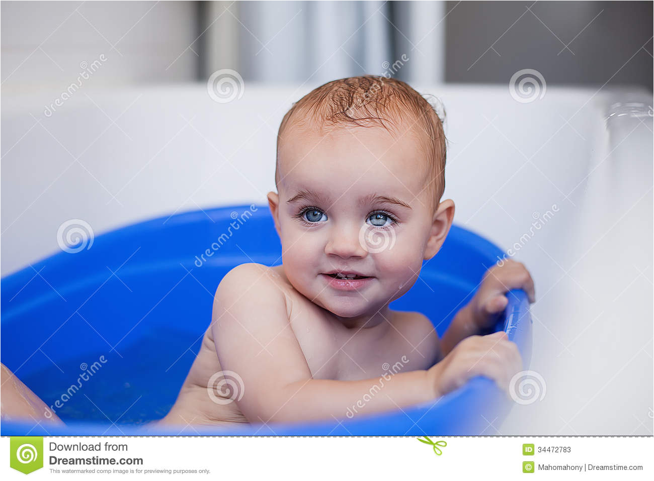 stock photos little girl sitting bathtub month baby enjoys bath image