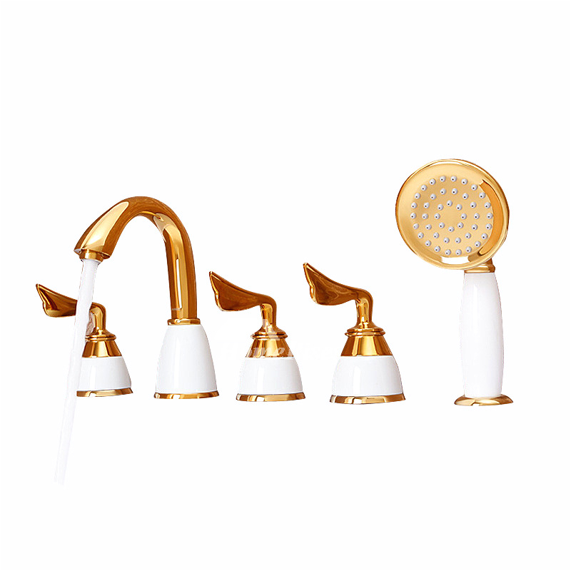 3 handle bathtub faucet polished brass sidespray luxury good quality solid p hois2167 1335