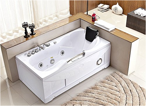 60 inch white bathtub whirlpool jetted bath hydrotherapy 19 massage air jets inline heater shower wand ozone clean ipod radio 3 skirts fits left right corners flat wall