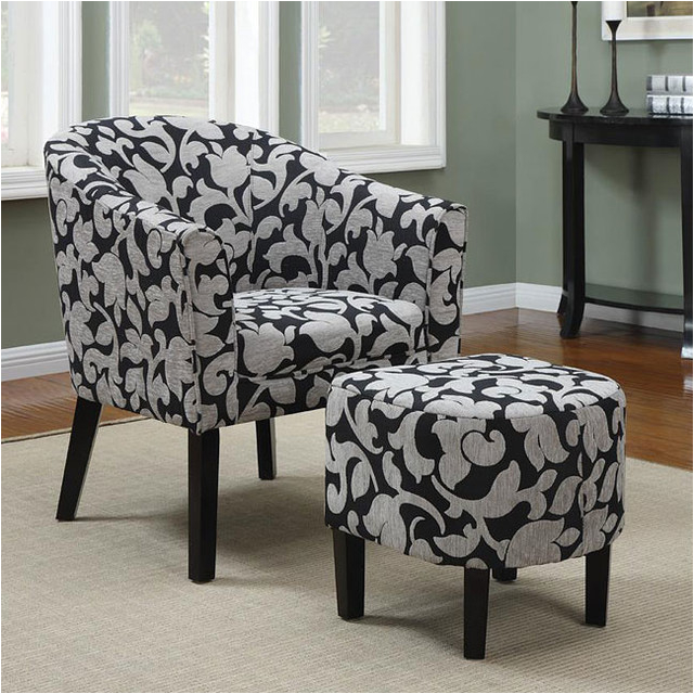 Black and White Barrel Back Accent Chair With Ottoman contemporary armchairs and accent chairs