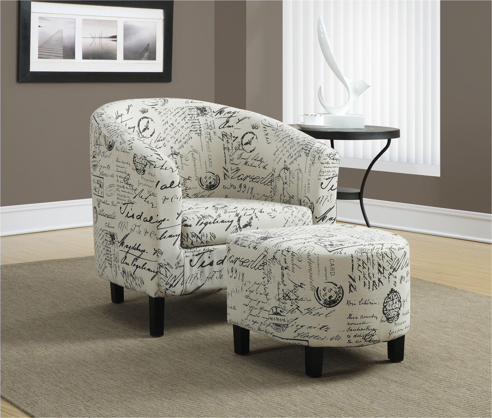 vintage french fabric accent chair with ottoman