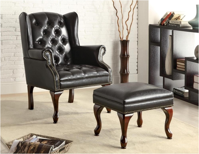 Brown Leather Accent Chair with Ottoman Coaster Dark Brown Vinyl Accent Chair with Matching Ottoman