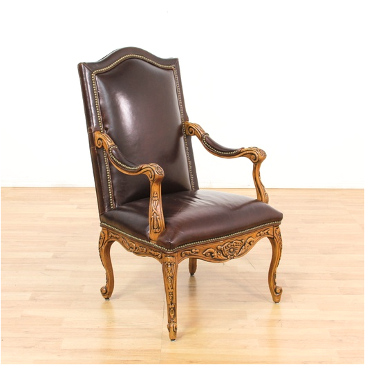 leather burgundy carved and studded desk chair 1 2