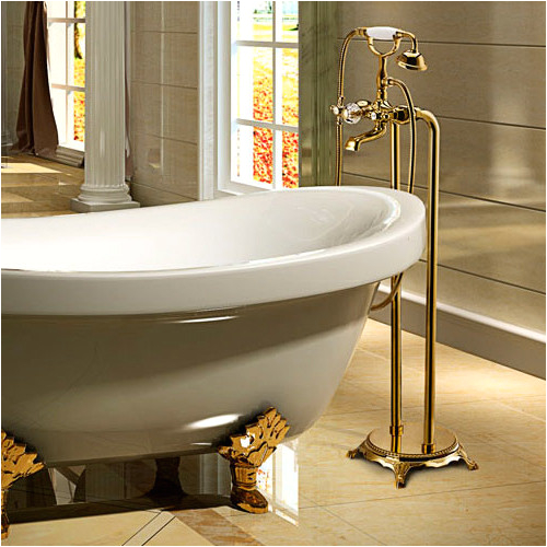 Suex Luxury Gold Free Standing Clawfoot Tub Filler traditional bathtub faucets other metro