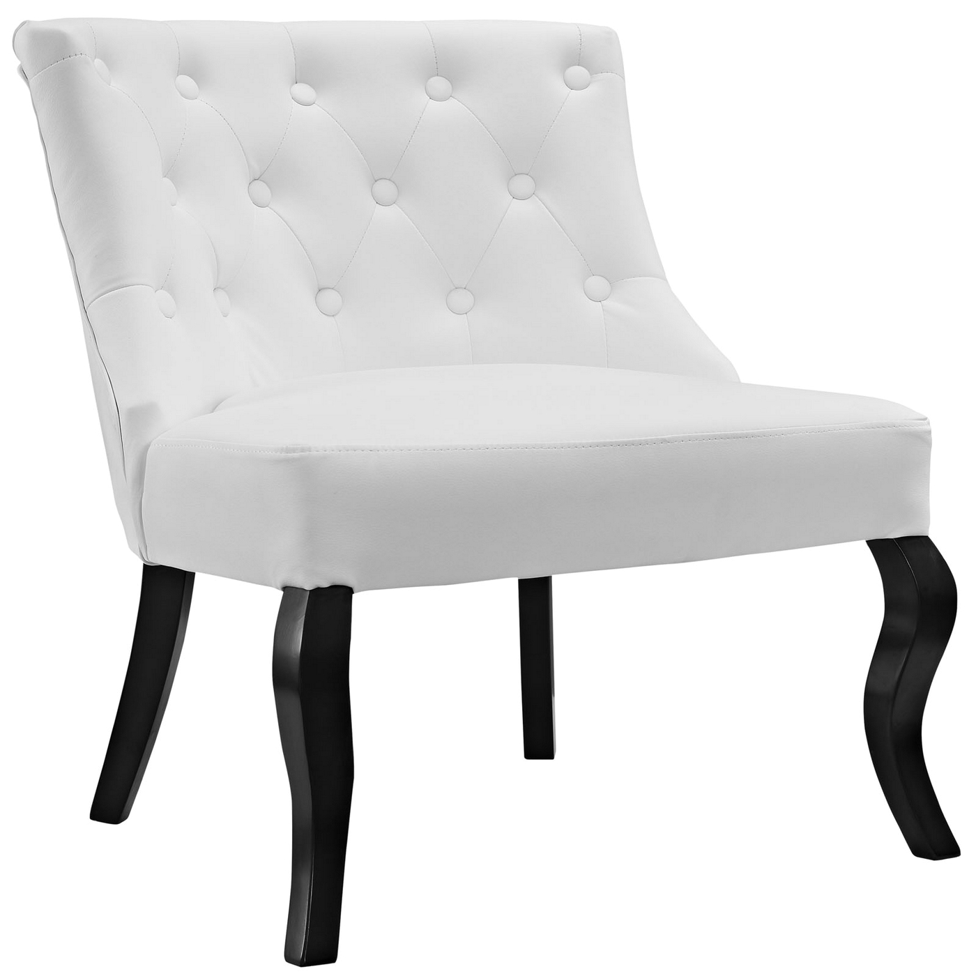 royal button tufted vinyl accent chair curved wood legs white eei 1404 whi
