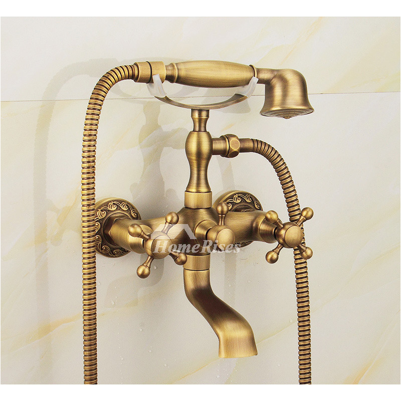 Claw Foot Bathtub Antique Clawfoot Tub Faucet Wall Mount Two Handle Antique Brass