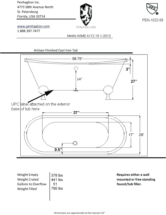 clawfoot tub dimensions