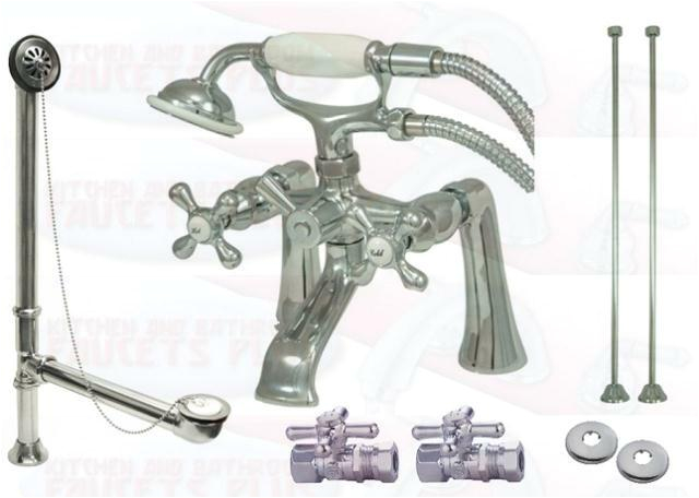 Clawfoot Bathtub Kit Chrome Deck Mount Clawfoot Tub Faucet Kit with Drain