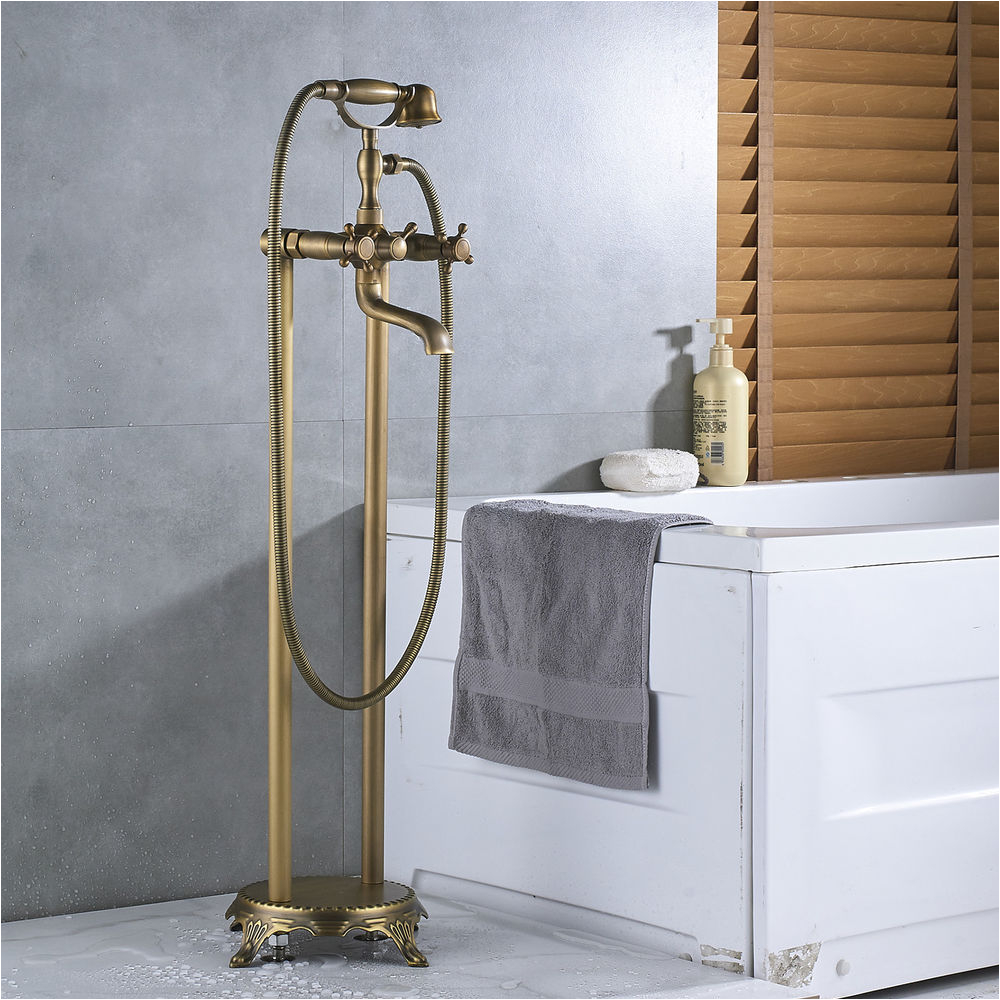 Clawfoot Bathtub Taps Antique Brass Floor Stand Bathtub Faucet Free Standing