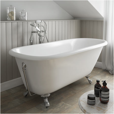 wandsworth 1680 x 770mm single ended roll top cast iron bath with chrome feet